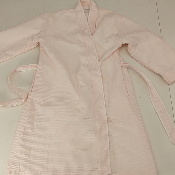 Blush Pink Cotton Terry Lined Waffle Short Wrap Robe High Quality w Pockets L/XL - Picture 10 of 12